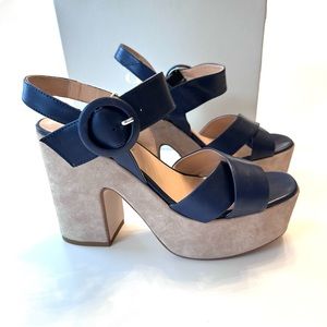 Carmens Blue Leather Crossover Platform Sandals 39 Suede Heel Yoox